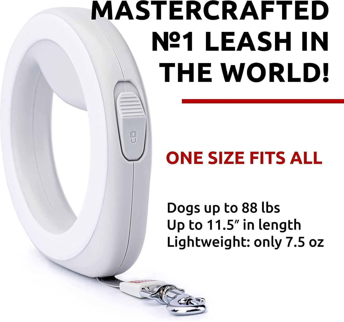 White Hands Free Retractable Dog Leash for Small Medium and Large Dogs 9.5 Ft